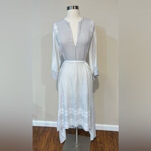 Zara Elegant White & Navy Striped 3/4 Sleeve Dress
